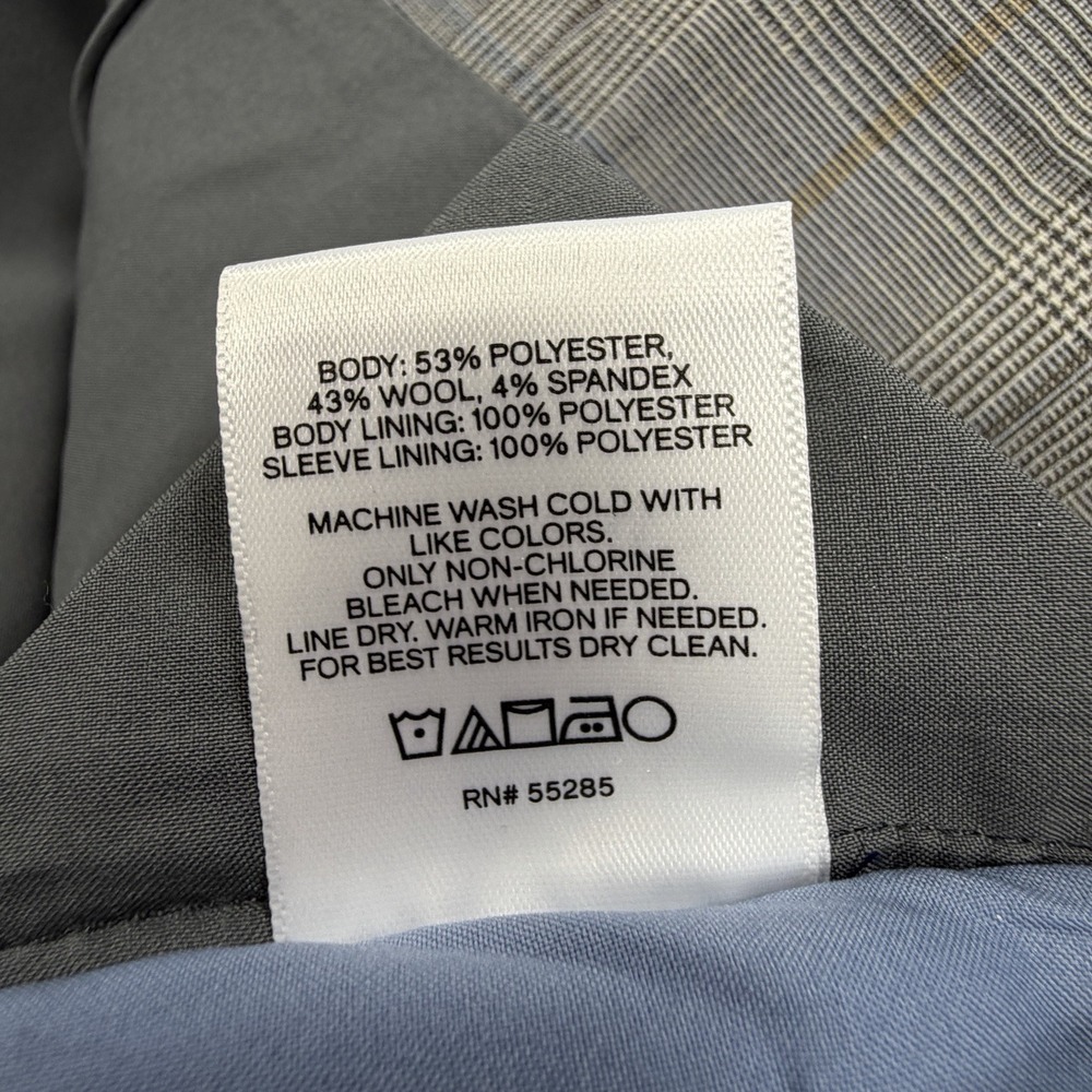Express Mens Blazer 40R Extra Slim Gray Plaid 4 Way Stretch Wool Sport Coat NWT - Picture 7 of 11